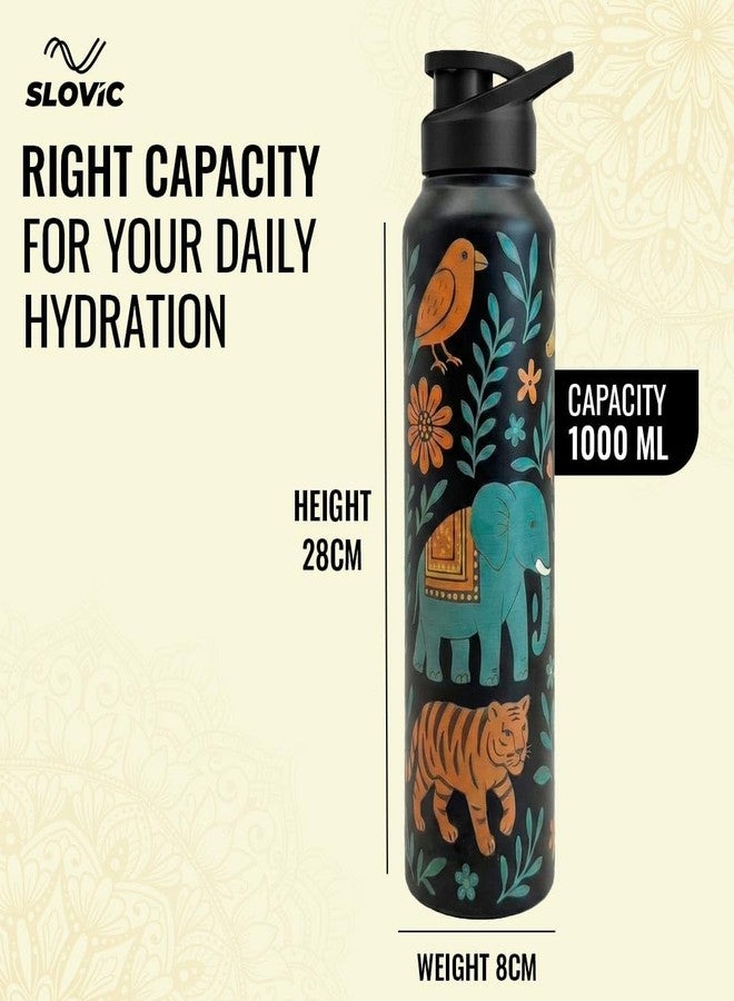 SLOVIC Steel Water Bottle 1 Ltr | Incredible India Design Fridge Water Bottle for School Kids | 100% BPA Free & leak-Proof | Sipper Water Bottles for Adults | Ideal for Gym, Office, Travel - Image 5